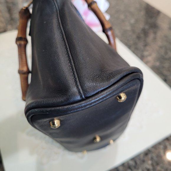 GUCCI 2 BAMBOO HANDLES~ BLACK LEATHER~ HANDBAG - Picture 9 of 13